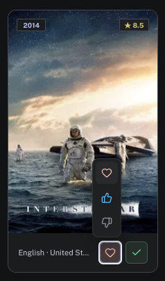 CineLog Reaction Popover — contextual sentiment picker on library poster cards